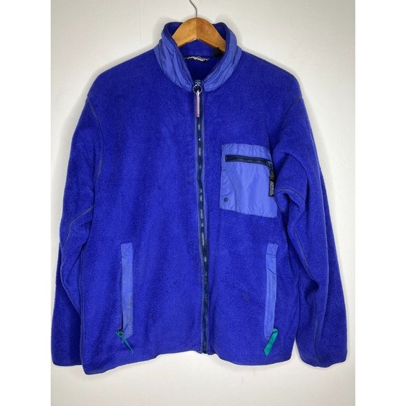 VINTAGE Patagonia Fleece Blue Made in USA Men's Large Distressed READ - Picture 1 of 16